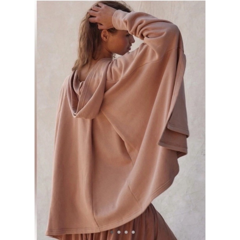 FREE PEOPLE Free-est Odessa Pullover Hooded Poncho S Oversized Latte Brown